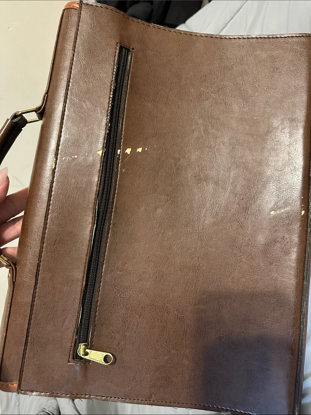 Vintage Le Deco Brown Leather Briefcase with Gold Turn-Lock